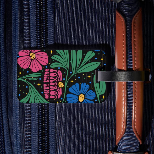 Foxtrot Delta Tango Flower Boho Luggage Tag (Back Insitu 2)
