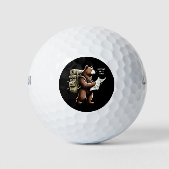 Foxtrot Delta Tango Funny Bear Golf Balls (Front)