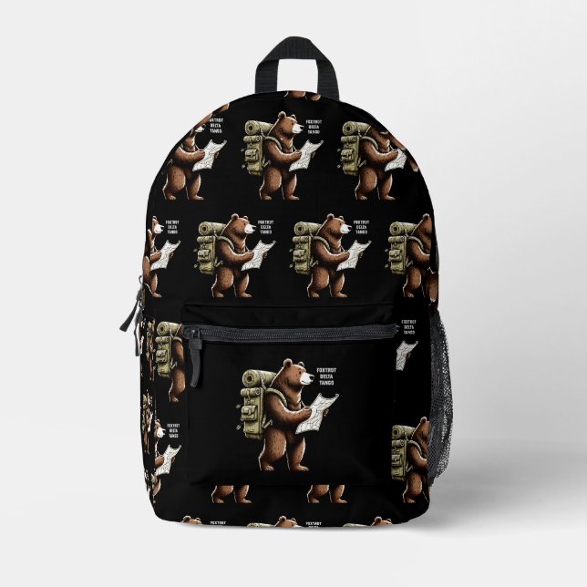 Foxtrot Delta Tango Funny Bear Printed Backpack (Front)