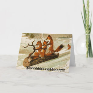 foxxes on sled holiday card