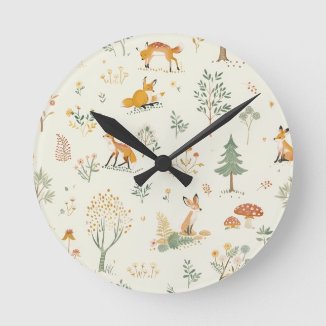 "Foxy Charm Wall Clock" Round Clock (Front)