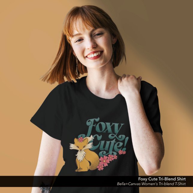 Foxy Cute Flowers Tri-Blend Shirt ("Foxy Cute" Bella+Canvas Women's Tri-blend T-Shirt: Black)