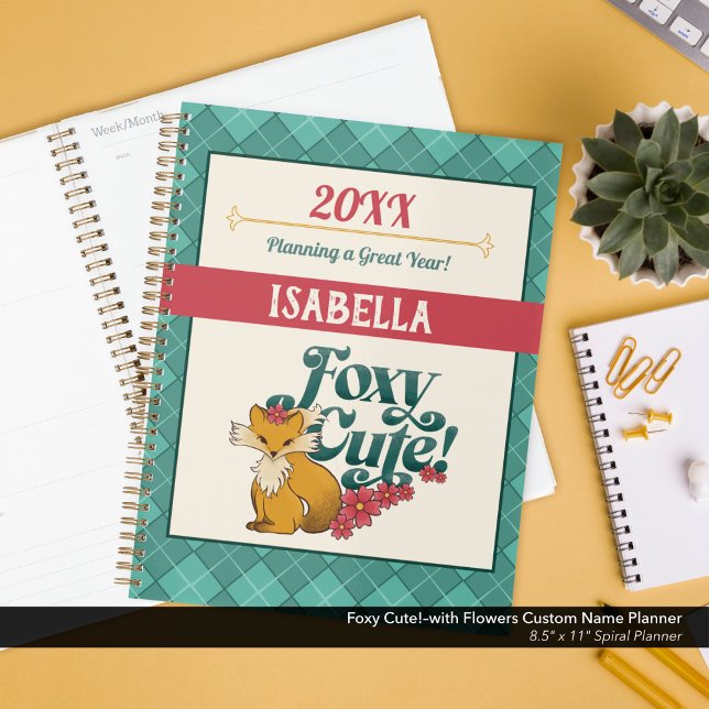 Foxy Cute!–with Flowers Custom Name Planner (Foxy Cute!–Planner Personalized with Your Name.)