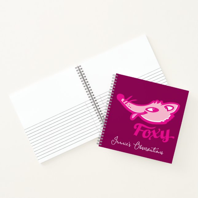 Foxy deep pink fox face personalised notebook (Inside)