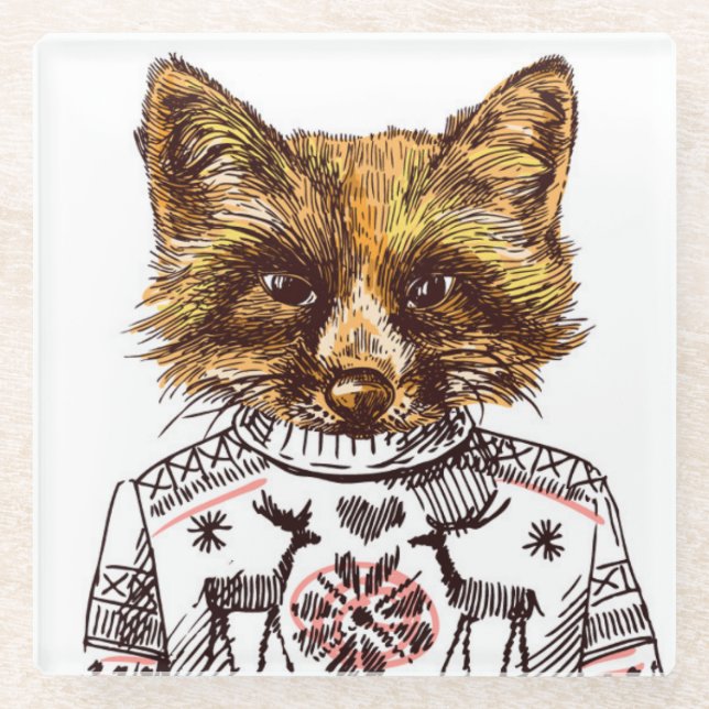 Foxy Dressed Fox Glass Coaster (Front)