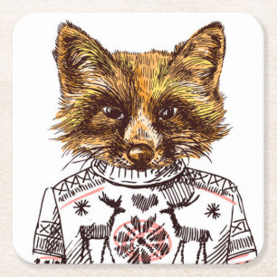 Foxy Dressed Fox Square Paper Coaster