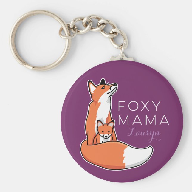Foxy Fox Mama with Baby, Personalised Key Ring (Front)