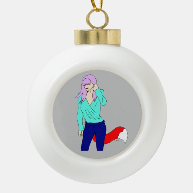 foxy girl   ceramic ball christmas ornament (Front)