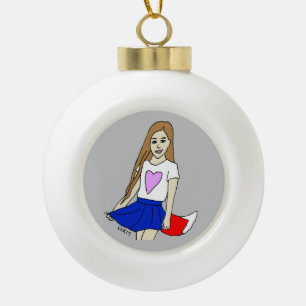 foxy girl  ceramic ball christmas ornament