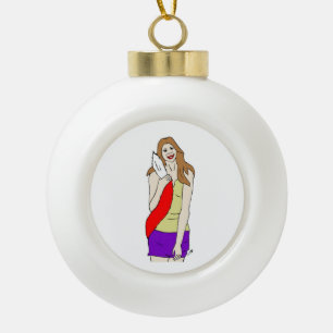 foxy girl ceramic ball christmas ornament