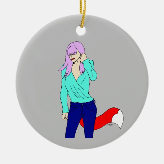 foxy girl   ceramic tree decoration (Front)