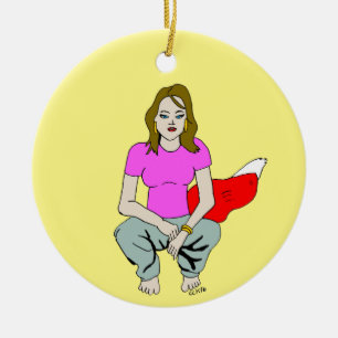 foxy girl  ceramic tree decoration