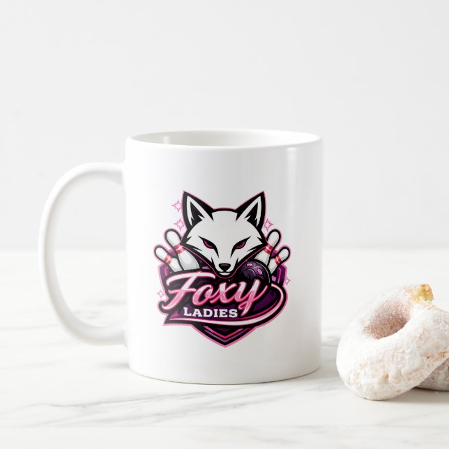 Foxy Ladies Bowling Team Logo Coffee Mug (With Donut)