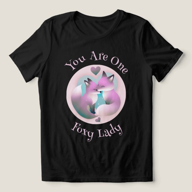 Foxy Lady | Fox Couple Kissing Valentines Black Tri-Blend Shirt (Design Front)
