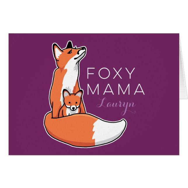 Foxy Mama Red Fox with Pup, Personalised (Front Horizontal)