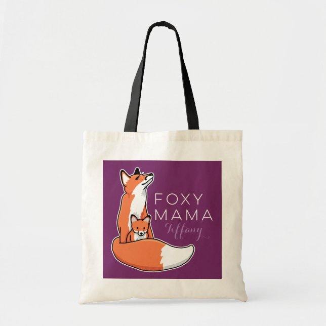 Foxy Mama Red Fox with Pup, Personalised Tote Bag (Front)