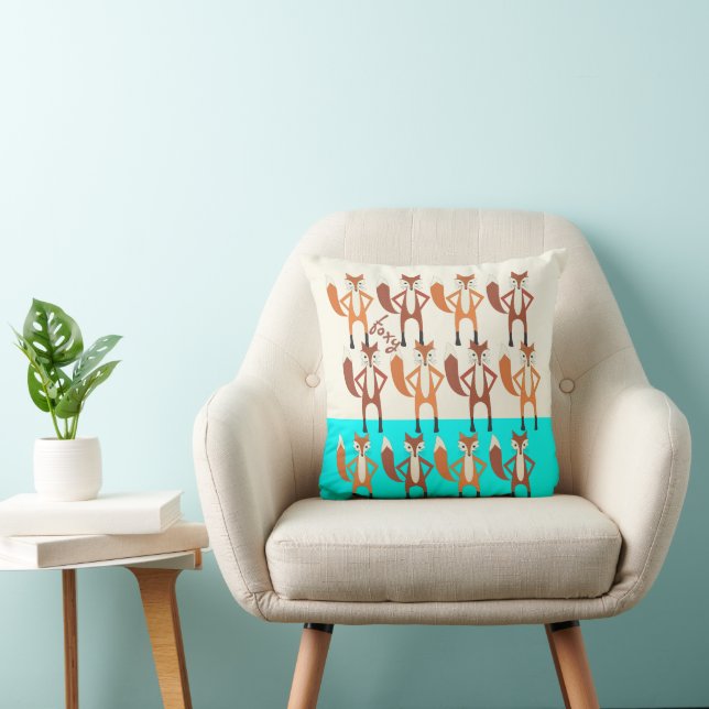 Foxy Neon Aqua Monogram Stylised Fox Pillow (Chair)