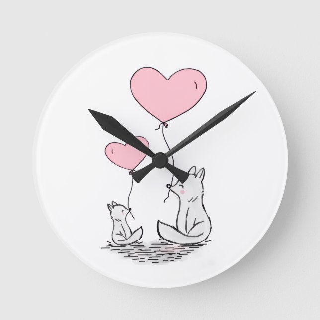 Foxy Pink Hearts Clock (Front)