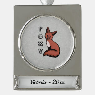 Foxy Red Fox Silver Name and Year Plated Banner Ornament
