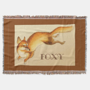 "Foxy" - Vintage Japanese sketch of a fox Throw Blanket