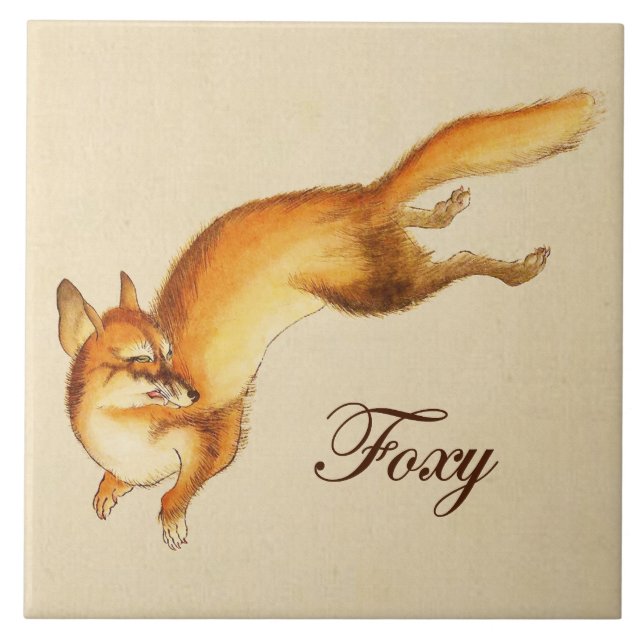 "Foxy" - Vintage Japanese sketch of a fox Tile (Front)