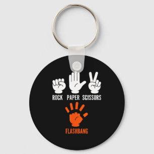 Fps gamer joke rock paper scissors flashbang key ring