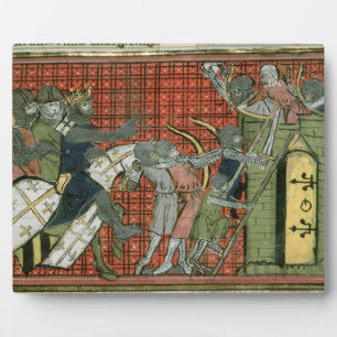 Fr 22495 f.36r Attack on a town, from Le Roman de Plaque