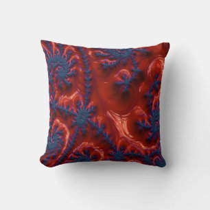 Fractal Abstract blue and red sea coral design Cushion