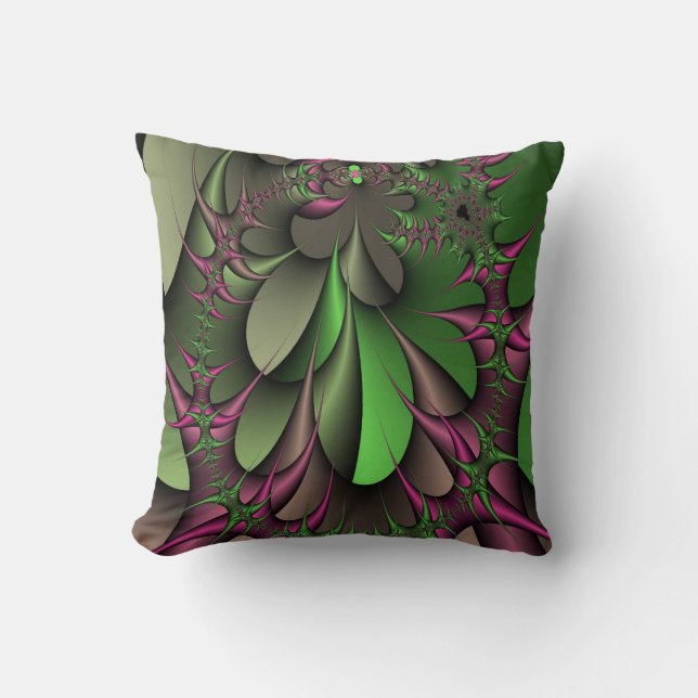 Fractal Abstract pink green and grey designs Cushion (Front)