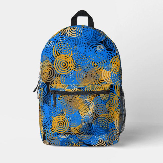 Fractal Art Blue Circles Swirl Mandala Wall Art Printed Backpack (Front)