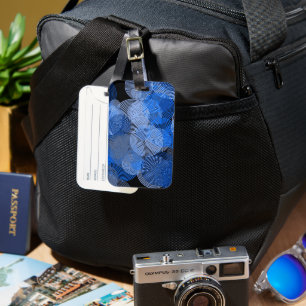 Fractal Art Blue Geometric Circles Swirl Mandala Luggage Tag