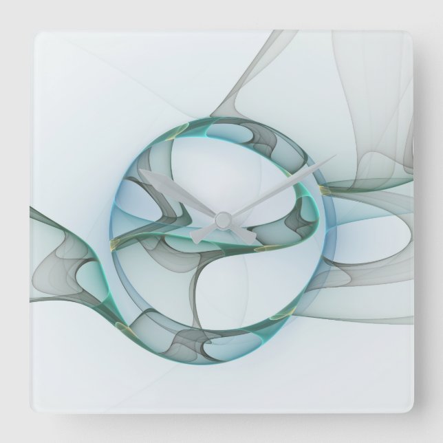 Fractal Art Blue Turquoise Grey Abstract Elegance Square Wall Clock (Front)