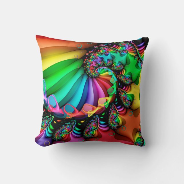 Fractal Art Spiral Melodic Rainbow Cushion (Front)