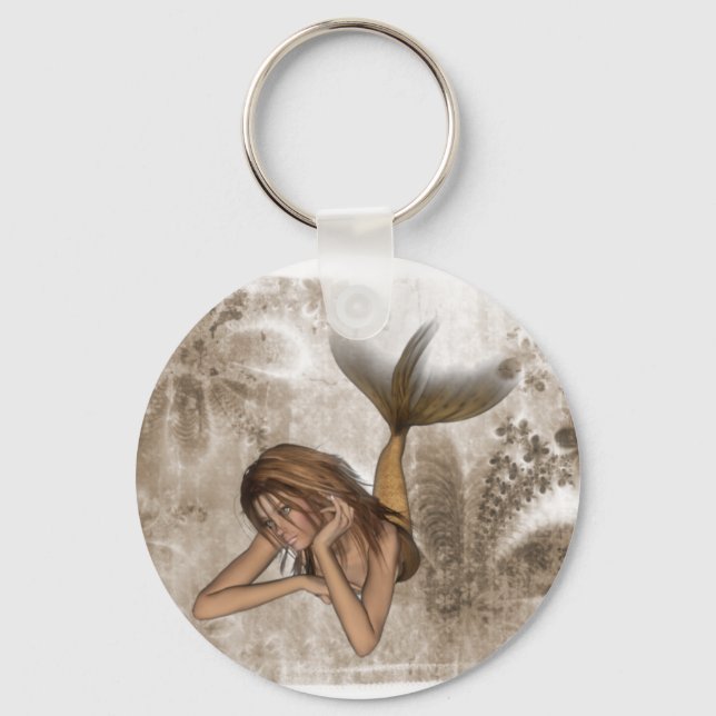 Fractal Background 3D Mermaid Key Ring (Front)