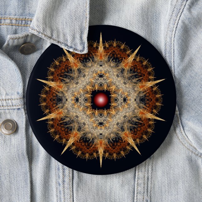 Fractal barbed star ornament 6 cm round badge (In Situ)