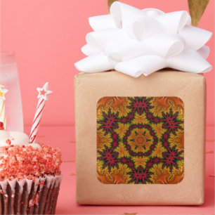 Fractal Bloom in Autumn Hues Square Sticker