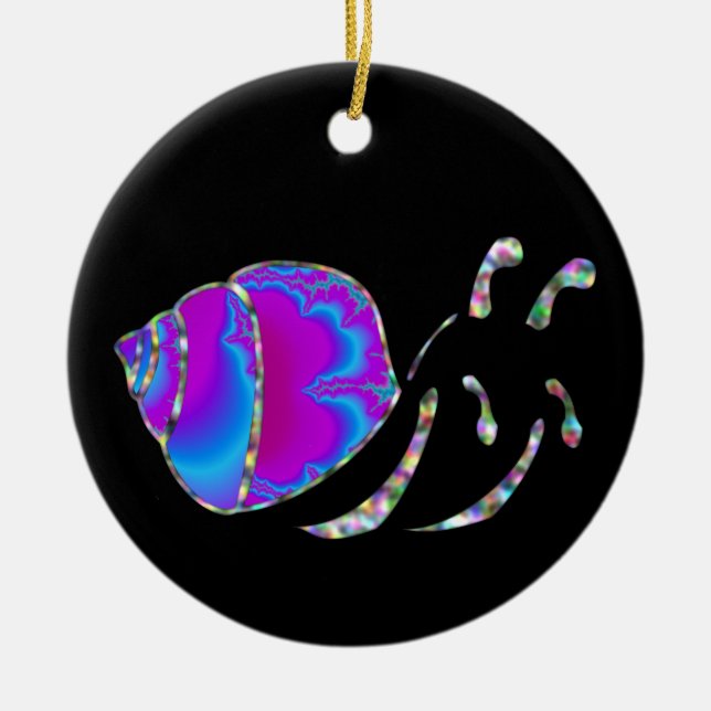 Fractal Blue and Purple Snail Shell Ceramic Tree Decoration (Front)