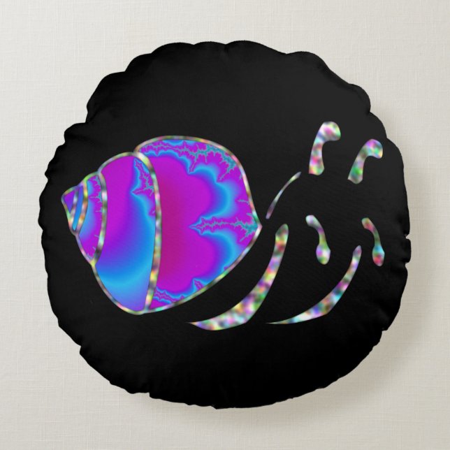 Fractal Blue and Purple Snail Shell Round Cushion (Front)
