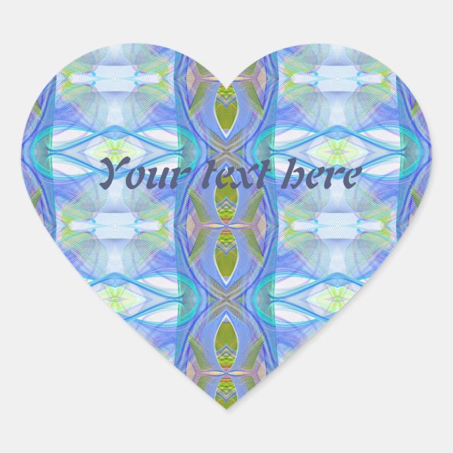 fractal blue ethnic pattern. heart sticker (Front)