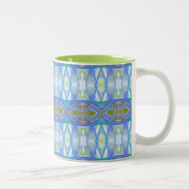 fractal blue ethnic pattern. Two-Tone coffee mug (Right)