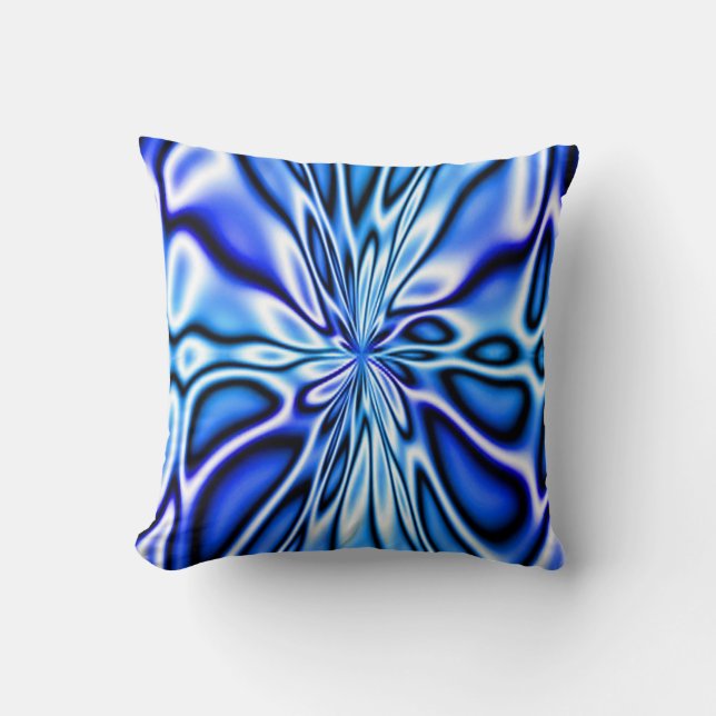 Fractal Blue Floral Bloom Mojo Pillow (Front)