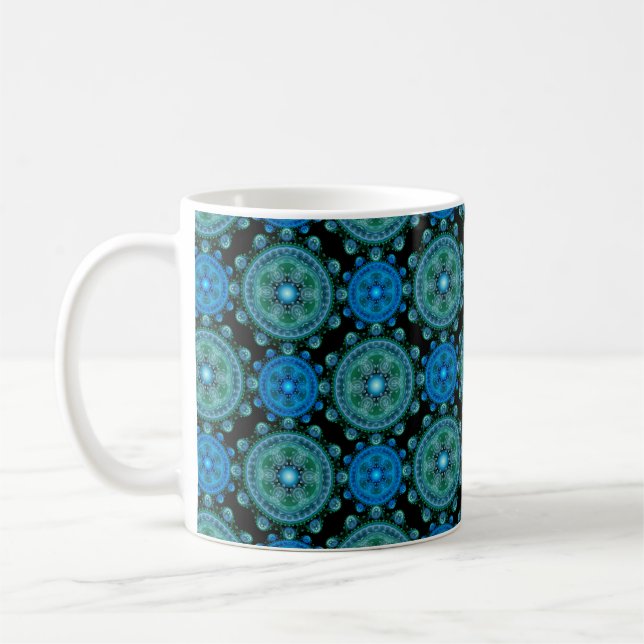Fractal blue green oriental pattern coffee mug (Left)