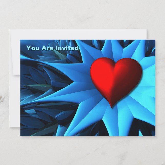 Fractal Blue Heart Flower Invitation (Front)