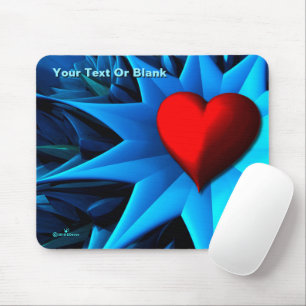 Fractal Blue Heart Flower Mouse Pad