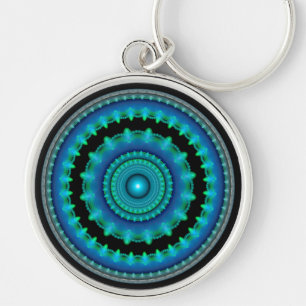 Fractal blue ornament key ring
