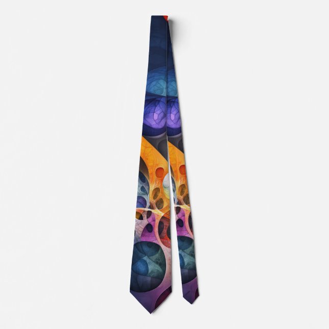 Fractal Blue Violet Orange Pink Tie (Front)