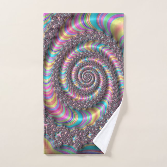 Fractal Bright Rainbow Nautilus Swirl Bath Towel Set (Hand Towel)
