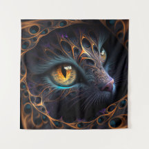 Fractal Cat Face in Black and Vibrant Colours