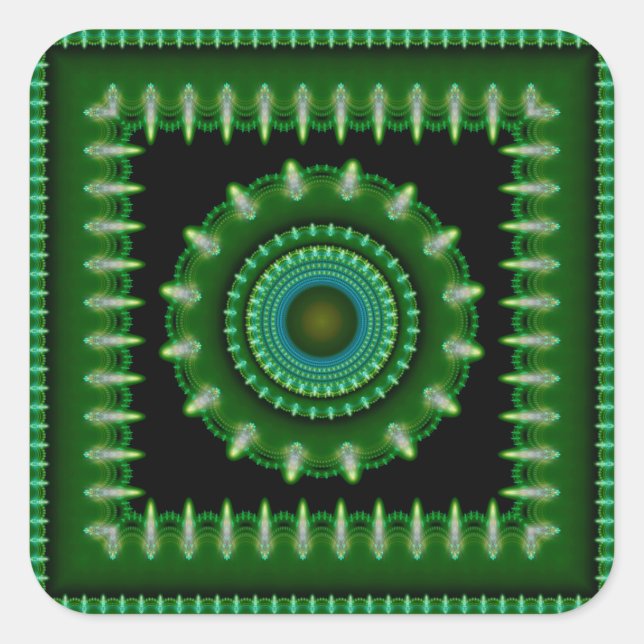 Fractal colourful radiating ornament square sticker (Front)