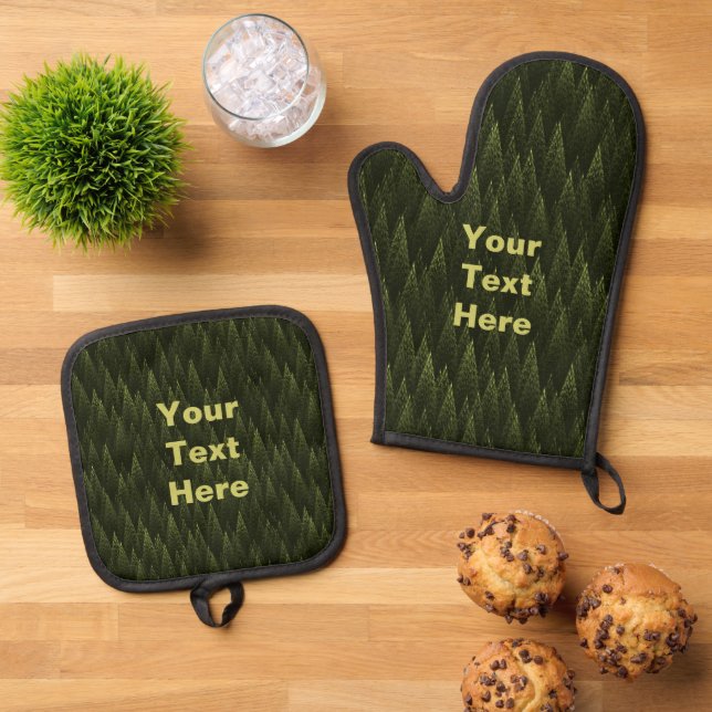 Fractal Conifers Oven Mitt & Pot Holder Set (Top Down)
